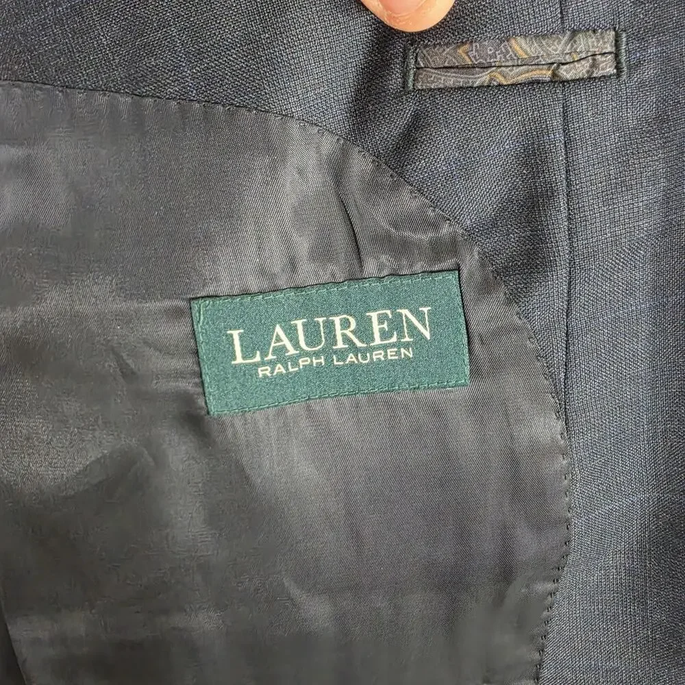 Lauren Ralph Lauren Blazer Mens 48R Windowpane Plaid Blue Wool Sport Coat Work
